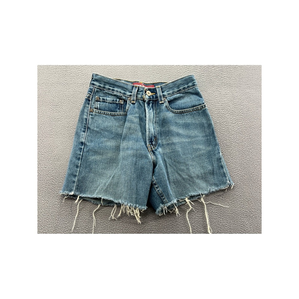 Levis 569 Loose Straight Denim Cut Off Shorts Blue Medium Wash Womens 27